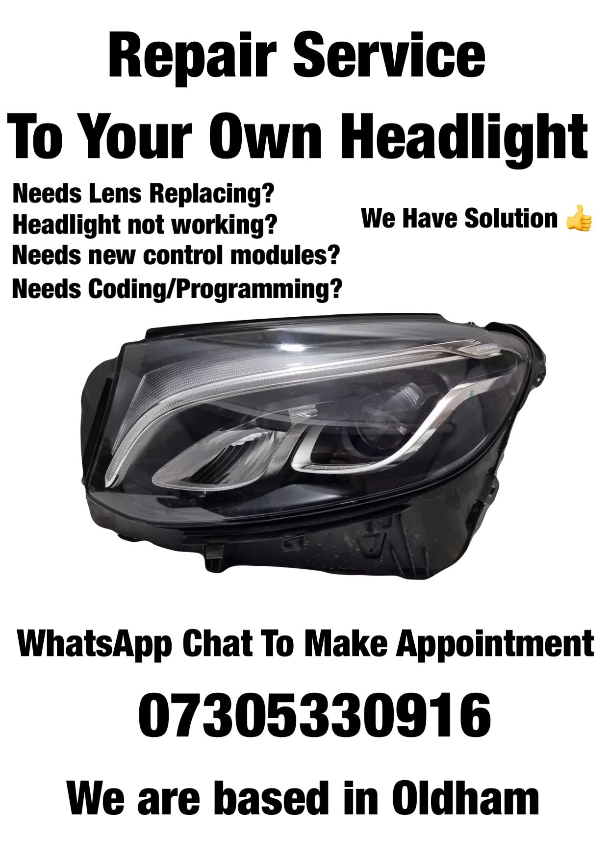 Mercedes A Class B Class C Class E Class S Class CL ML and GL LED Headlights Repair Service